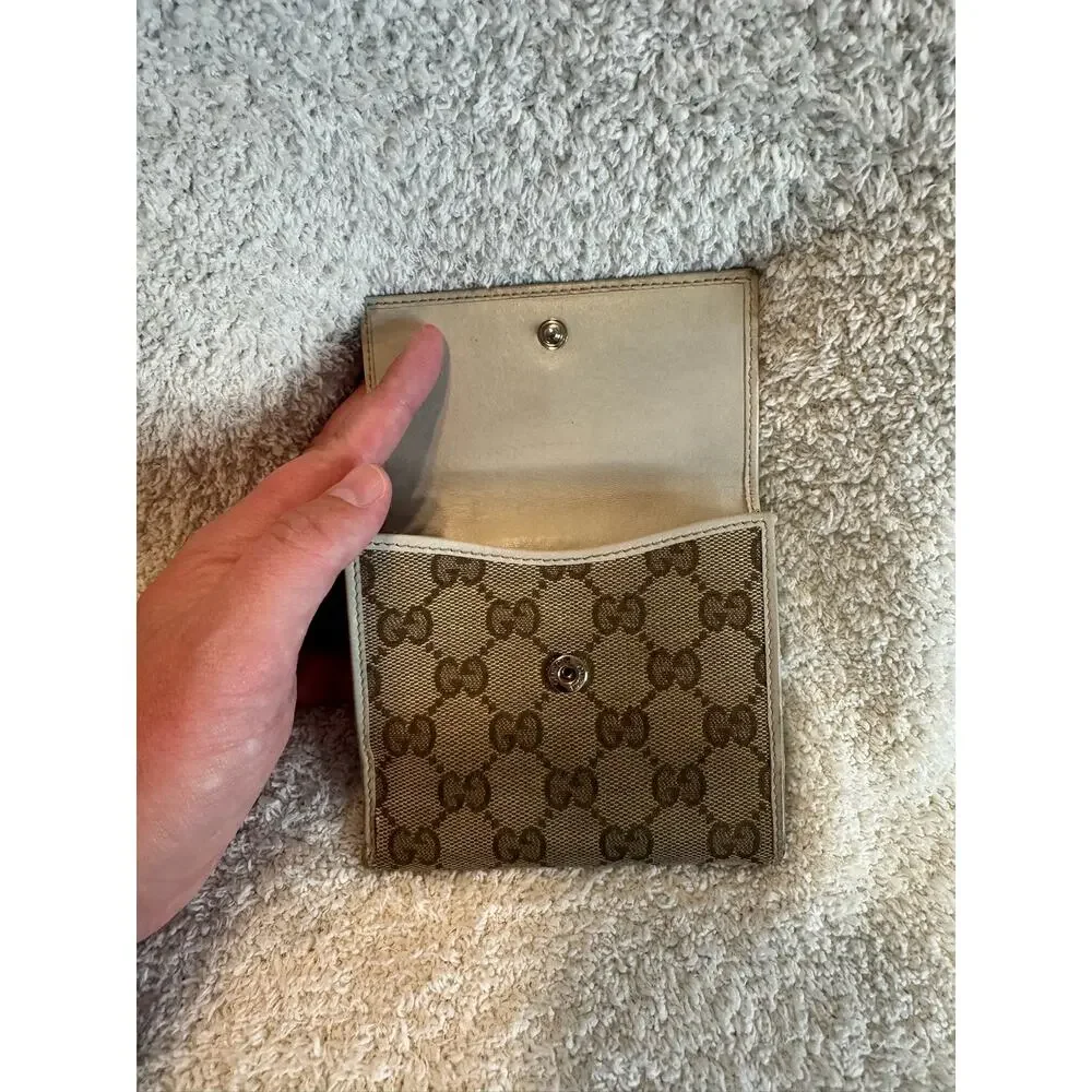 Gucci GG Supreme Web Stripe Bow Bifold Wallet Canvas Leather Clutch Purse - Picture 5 of 12